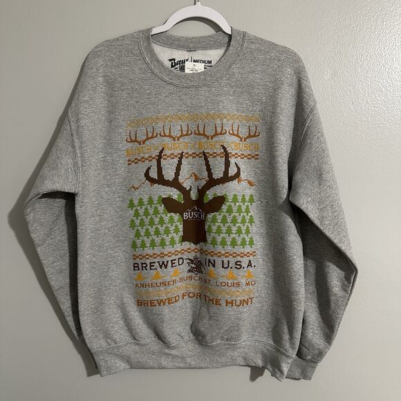 Brew City Busch Men’s Size M Hunting Ugly Sweater Pullover Crewneck Buckle NWT - Picture 1 of 8